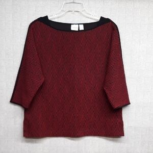 Chico's Dark Red and Black Chevron Print Bateau Neckline Top